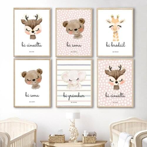 Cartoon Giraffe Elephant Bear Deer Nursery Wall Art Canvas Painting Nordic Posters And Prints Wall Pictures Baby Kids Room Decor