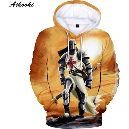 Aikooki Knights Templar Hoodies Men Hoody Sweatshirts 3D Mens Hooded Knights Templar Polluver Tracksuits Male White Design Coat