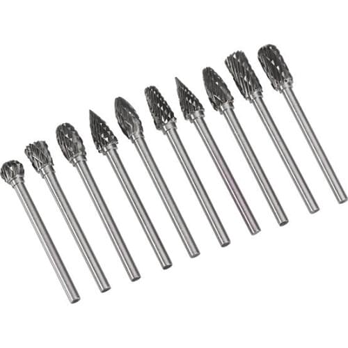 10Pcs/Lot Rotary Tool Burr Drill Bit Set Tungsten Carbide Milling Cutter Cutting Edge Head for Metal Woodworking Carving Tools