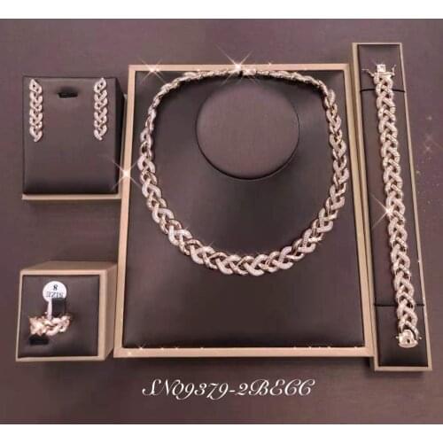 Accking 4pcs Bridal Zirconia Full Jewelry Sets For Women Party, Luxury Dubai Nigeria CZ Crystal Wedding necklace sets