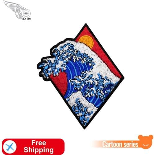 Wave Surf Embroidery Patches Cartoon Things Sunrise Sea Sewing Badges Wholesale Patch Iron on for Clothes Cheap Stickers