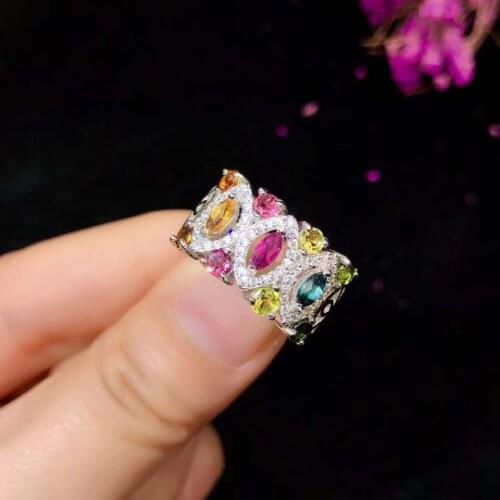Natural Real Anniversary ring Tourmaline ring 925 sterling silver Fine jewelry Tourmaline ring