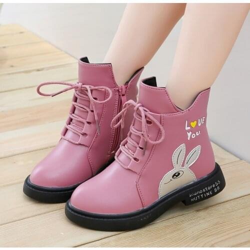 New Girl Boots Autumn Winter Red Warm Rain Boots Rabbit Waterproof Imitation Leather Boots Gifts Kids Boots Girls