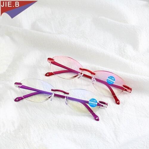 2018 Luxurious Reading Glasses Women Rhinestone Eyeglass Rimless Female High Clear Hyperopia Womens Presbyopic Eye Glasses