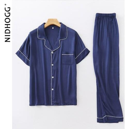 Summer Lapel Short Sleeve Pants Pajamas for Women and Men Solid Soft Smooth Thin Couples Satin Two Piece Set Simple Home Clothes