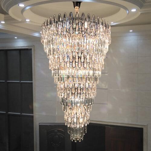 Postmodern Light Luxury Hall Chandelier High-end Luxury Duplex Stair Long Chandelier New Villa Crystal Chandelier