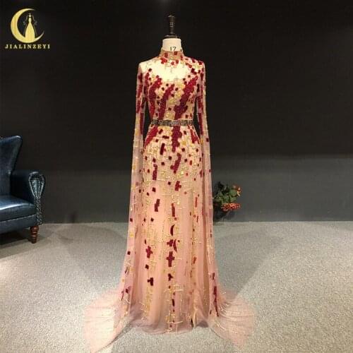 Rhine real Pictures Zuhair Muad Long Sleeves Velvet With Gold Beads Sexy Formal Dress Arabic Evening Dresses Long