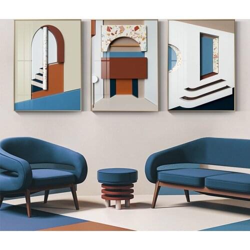 Nordic Abstract Geometric space building Staircase corridor Wall Art Canvas Painting Poster Print Wall Picture for Living Room