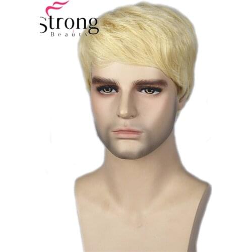 StrongBeauty Mens Boys Short Straight Platinum Blonde Wig
