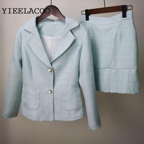 Tweed jacket + skirt suits Light blue 2020 spring /autumn /winter womens Jackets coat new ladies 2-piece skirt suit