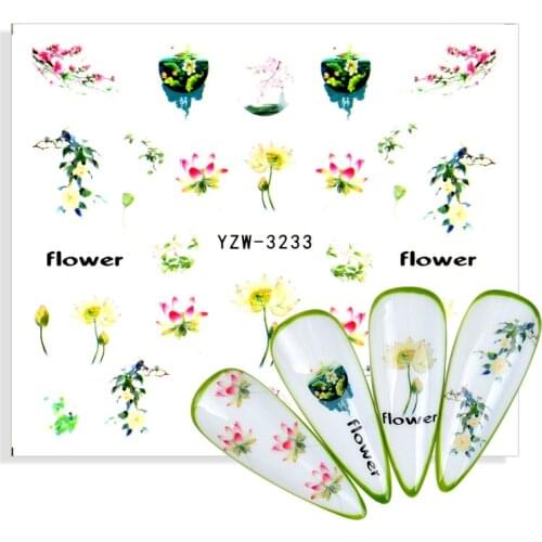 Spring Summer Simple Flower Leaf Tree Water Decals Stickers Floral Butterfly Watermark DIY Slider Decoration Nail Art Manicures