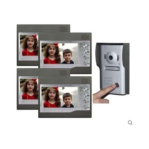 ZHUDELE Home CCTV 7 Inch Color TFT LCD Video Doorphone Door Bell Intercom IR Outdoor Camera 1camera+4monitors