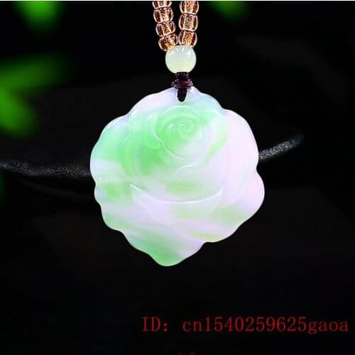 Green Jade Rose Pendant Women Chinese Jewelry Necklace Carved Flower Fashion Charm Natural Gifts Jadeite for Amulet