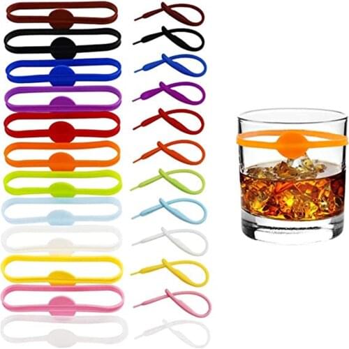 12pcs For Bar Party Wine Labels Glasses Drinking Tag Set Food Grade Silicone Mark Long Strips Goblet Tag Glass Markers
