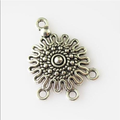 18 New Flower Charms Round Connectors Tibetan Silver Tone 19x26mm