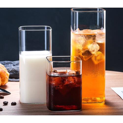 2Pcs/Set Heat-Resistant Glass Office Teacup Creative Square Fruit Juice Cup Transparent Coffee Milk Mug Household Drinkware