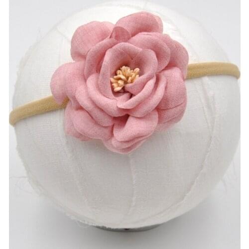 24pcs/lot 2.5inch Burned Flower Headband Fabric Flower Matching Soft Nylon Headband Baby Hair Accessory