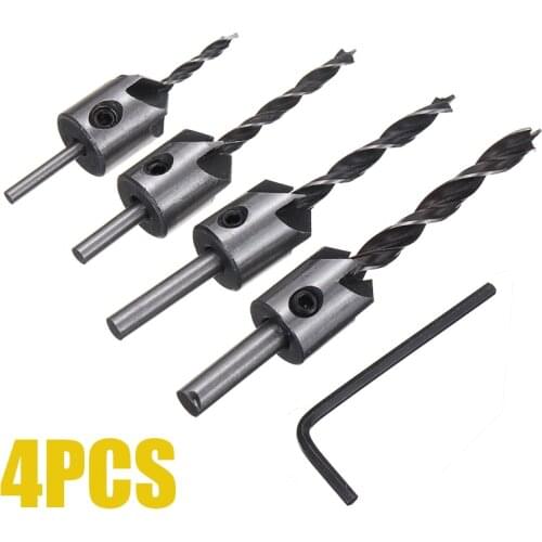 4/7set Countersink Drill Bit 3-6mm/3-10mm Drill Bits Set Reamer Screw Hinge Hole Saw Woodworking Chamfer 1/4 Hex Shank