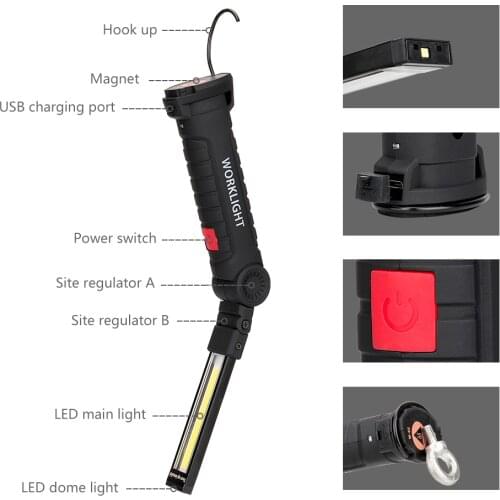 5 Modes USB Rechargeable Working Lamp Built In Battery Strong Magnet Portable Lanterns Foldable Torch For Outdoor Camping Lamp