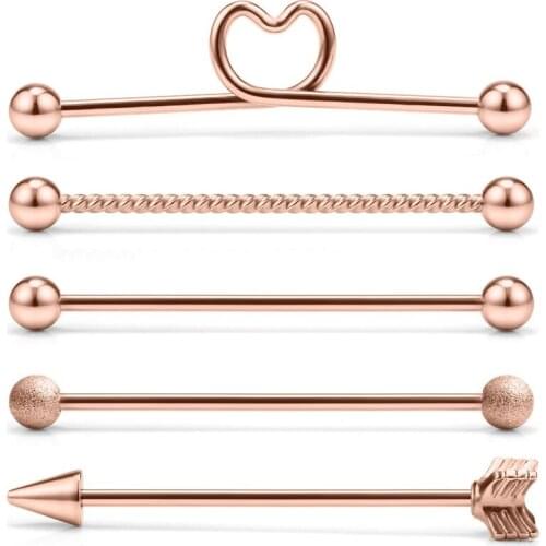 5PCS 14 Gauge Ball Arrow Heart Braided Bar Industrial Barbell Cartilage Earring Body Piercing Jewelry 1 1/2Inch (38mm)