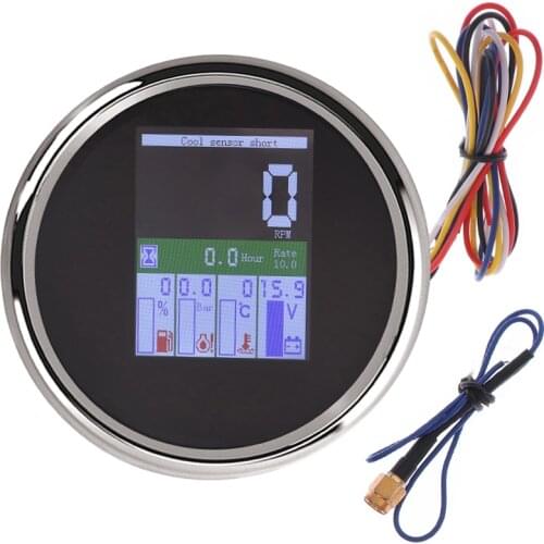 5 in 1 Multi-functional Tachometer Gauge Digital Tacho Meter 12V/24V With Fuel Level Water Temp 0~10Bar Oil Pressure Alarm