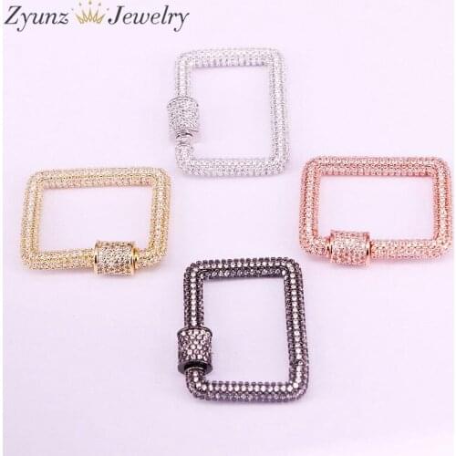 6PCS, 23*27mm, CZ Micro Pave Rectangle Square Shape Clasp, Gold/Rose gold/Gunmetal/Silver color screw Clasp