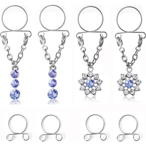 8 Pieces Adjustable Non Pierced Nipple Rings, Cilp on Fake Nipple Rings Crystal CZ Piercing Jewelry