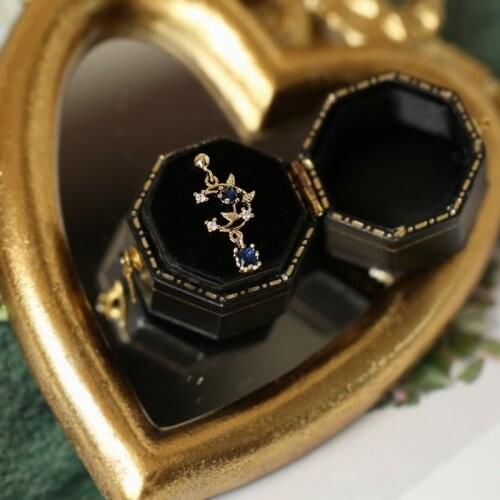 925 Sterling Silver Plated 14K Gold Shiny Zircon Blue Moon Star Charming Luxury Dainty Studs Earring Jewelry for Women Gift New