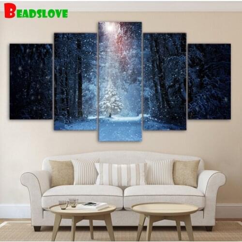 Diamond embroidery 5 Panel forest winter snow 3d painting diamond painting round/square diamond mosaic cross stitch Decoration