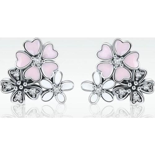 Authentic S925 Sterling Silver Pan Earring New Style Fashionable Cherry Blossoms Earrings For Women Wedding Fashion Jewelry