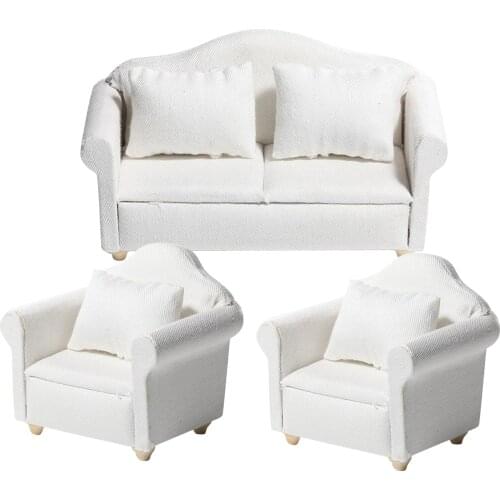 White 1:12 Sofa Love Seat Set Dollhouse Miniatures Furniture Model Accs