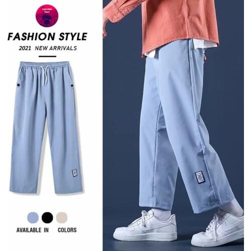 Japanese Fashion New Loose Solid Color Long Pants Casual Mens Clothing Streetwear Men Trousers Elastic Waist Straight-leg Pants