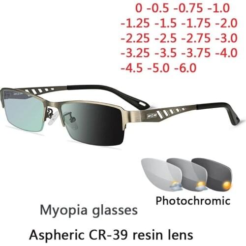 Photochromic Eye Glasses Men Women Myopia Eyeglasses Finished Glasses Students Short Sight Eyewear 0 -0.5 -1 -1.25 -1.5 -1.75 -6