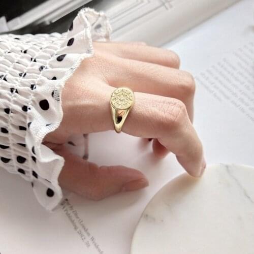 YouLin 925 Sterling Silver Retro Pattern Open Rings 18K Gold Round Square Abstract Pattern Eye Of The Devil Rings For Women