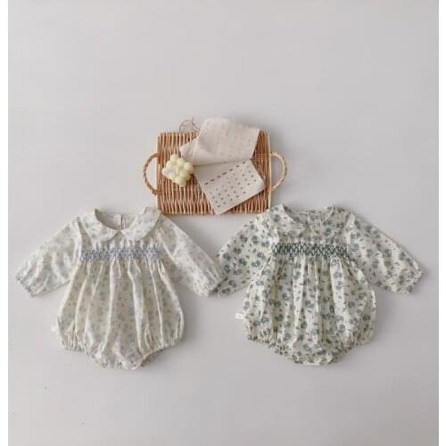 Korean Baby Girls Smocked Clothes Infant Floral Romper Sister Matching Clothes Twin Outfits Newborn Vintage Smocking Bodysuit