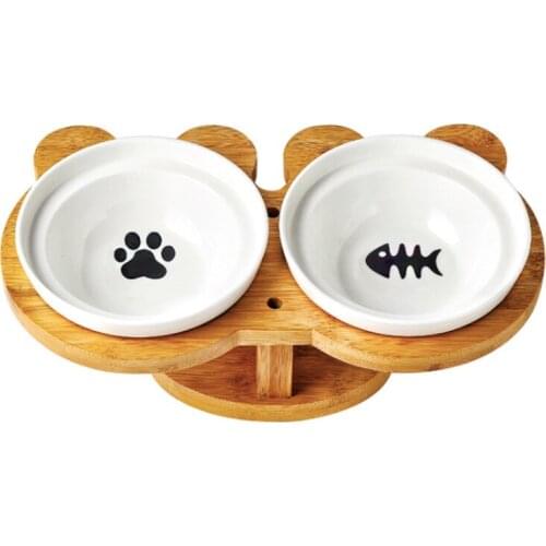 Lovely Bowl For Cat Dog Protection Vertebra Double Bowl With Raised Stand Pet Puppy Kitten Dish Bowls Food Drink Water Feeder