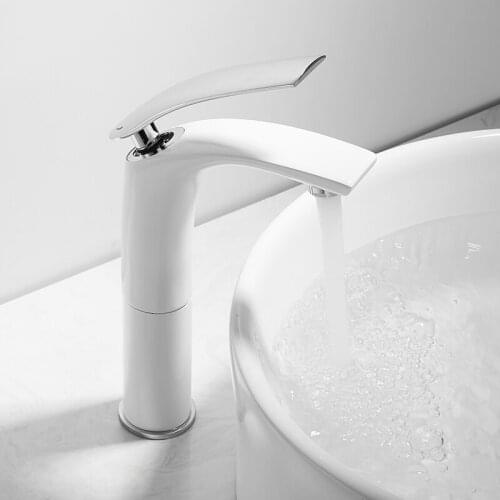 Brass Bathroom Basin Faucet Copper Sink Mixer Tap Hot & Cold White/Black/Chrome/Red Deck Mounted Single Handle Free Shipping