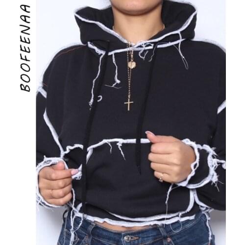 BOOFEENAA Contrast Stitch Trendy Hoodie with Pocket Winter Clothes Women Casual Loose Tops Pullover Sweatshirt C15-CI40