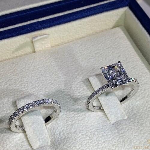 Hot 2 Pcs/Set Trendy Square Zircon Wedding Rings For Women Luxury Silver Color Female Jewelry Engagement Party Valentine Gifts