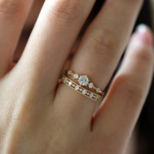 Fashion Women Dainty Gold Color Crystal Rings for Women Simple Wedding Engagement Finger Rings Jewelry Gifts