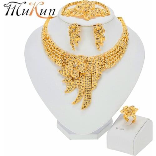 MUKUN Women African Dubai Gold Bridal jewelry sets for Women Bracelet Earrings Wedding Party Crystal Ring Jewelry Wedding Gift