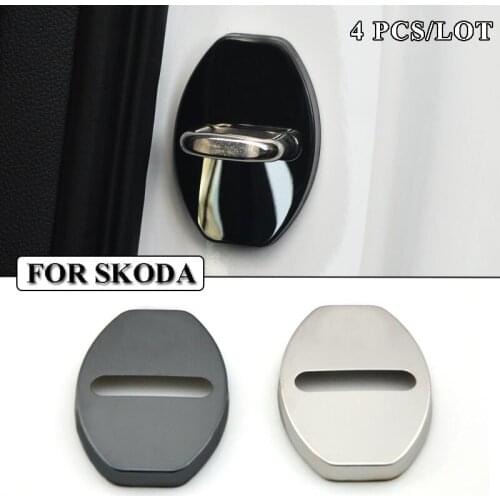 Ceyes Car Styling Door Lock Cover Case For Skoda Citigo Rapid Octavia RS A7 Fabia Superb Yeti Stainless Steel Car-Styling 4pcs