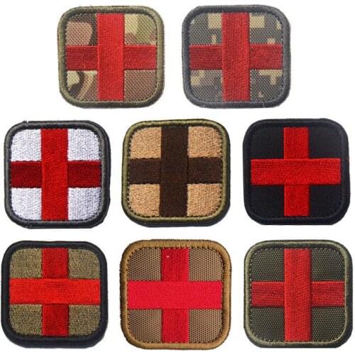 Black Medic Patch Red Medical Cross Patch Military Patch Camouflage Embroidered Patches For Fist Aid Bag Military