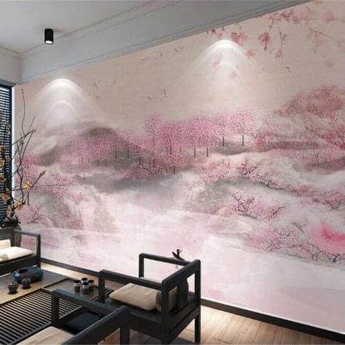 Custom Mural Wallpaper 3D Romantic Pink Peach Blossom Landscape Wall Painting Living Room Bedroom Hotel Background Wall Decor 3D