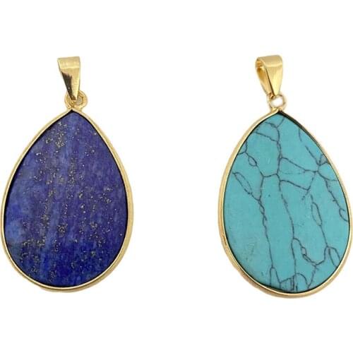 Latest High Grade Natural Teardrop Stone Pendant Water Drop Shape Crystal Stone Necklace with 18" Chain