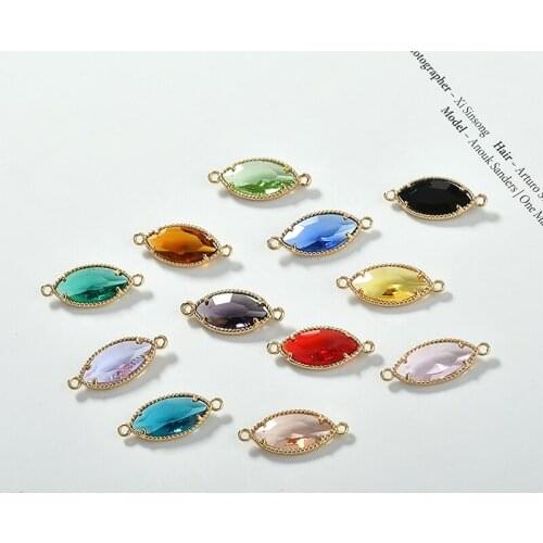 New style 30pcs/lot color print transparent glass core geometry horse eye shape copper charms diy jewelry earring accessory