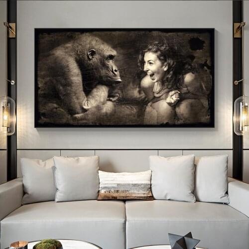 Monkey with Woman Landscape art Paintings on the Wall Art Posters and Prints Nordic Art Animals Art Pictures for Living Room