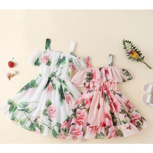 1-6Y) Girls dress fashion Korean summer sleeveless sling ruffled floral print dress princess dress платья для девочек 50