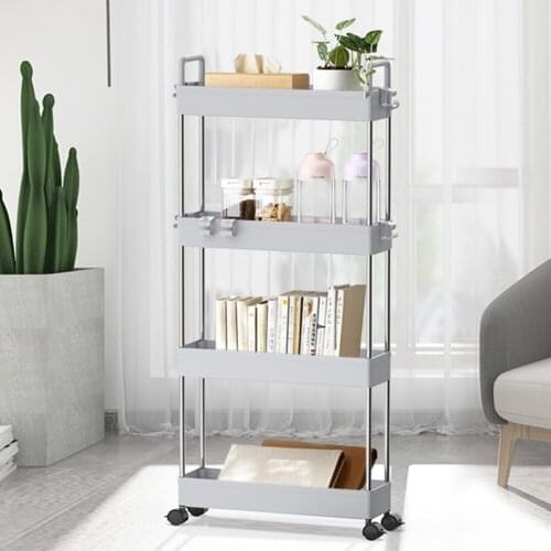 Adjustable 4 Layer Storage Trolley Shelf Bathroom Kitchen Organizer Cart Rack with Wheels Household Office Rolling Decor