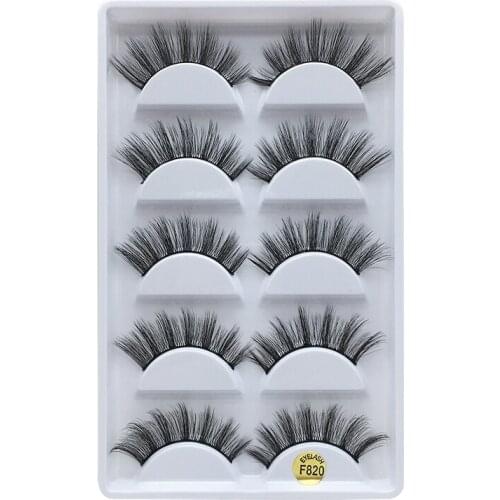 Most Popular 5 Pairs Natural False Eyelashes F820 Handmade 3D Mink Eye Lashes Wispy Soft Eyelash Extension For Beauty